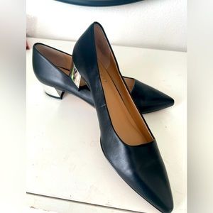 Franco Sarto black sleek shoes with silver heel- 7.5